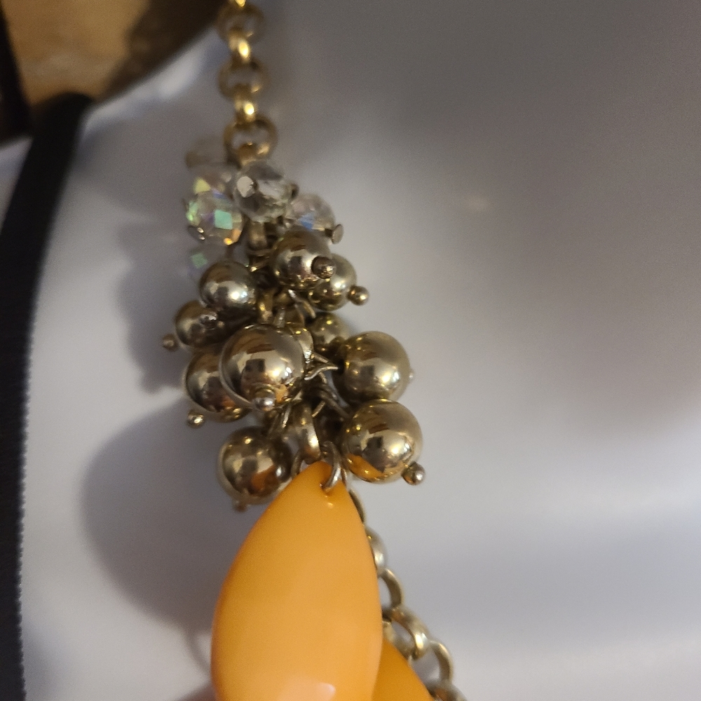 Teardrop Two Tone Orange Statement Necklace - Picture 2 of 7